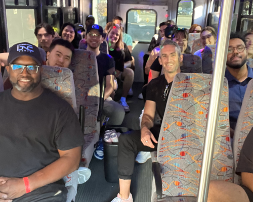 Group of people inside ITTG's Party Bus
