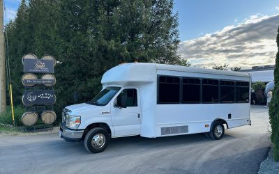 ITTG's Party Bus parked in front of a winery